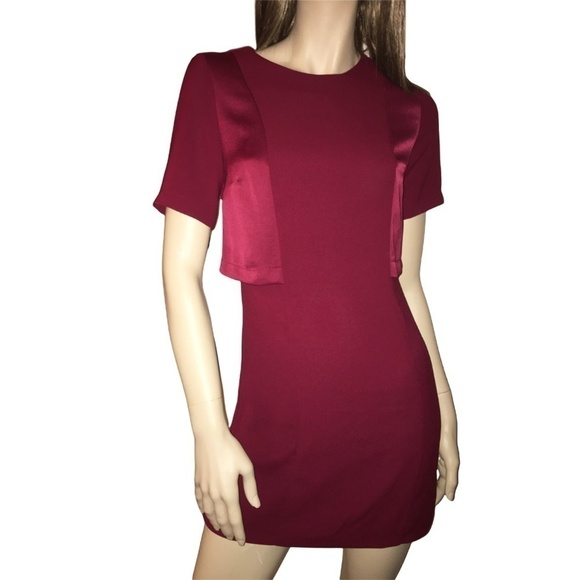 Topshop Dress Bolero Satin Overlay Back A-line Short Sleeve Burgundy Mini Short - Picture 5 of 16